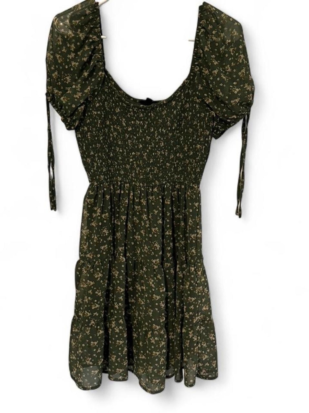 Blu Pepper Olive Green Floral Smocked Dress